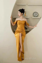 Sheath Off The Shoulder Yellow Formal Prom Dresses Formal Dresses
