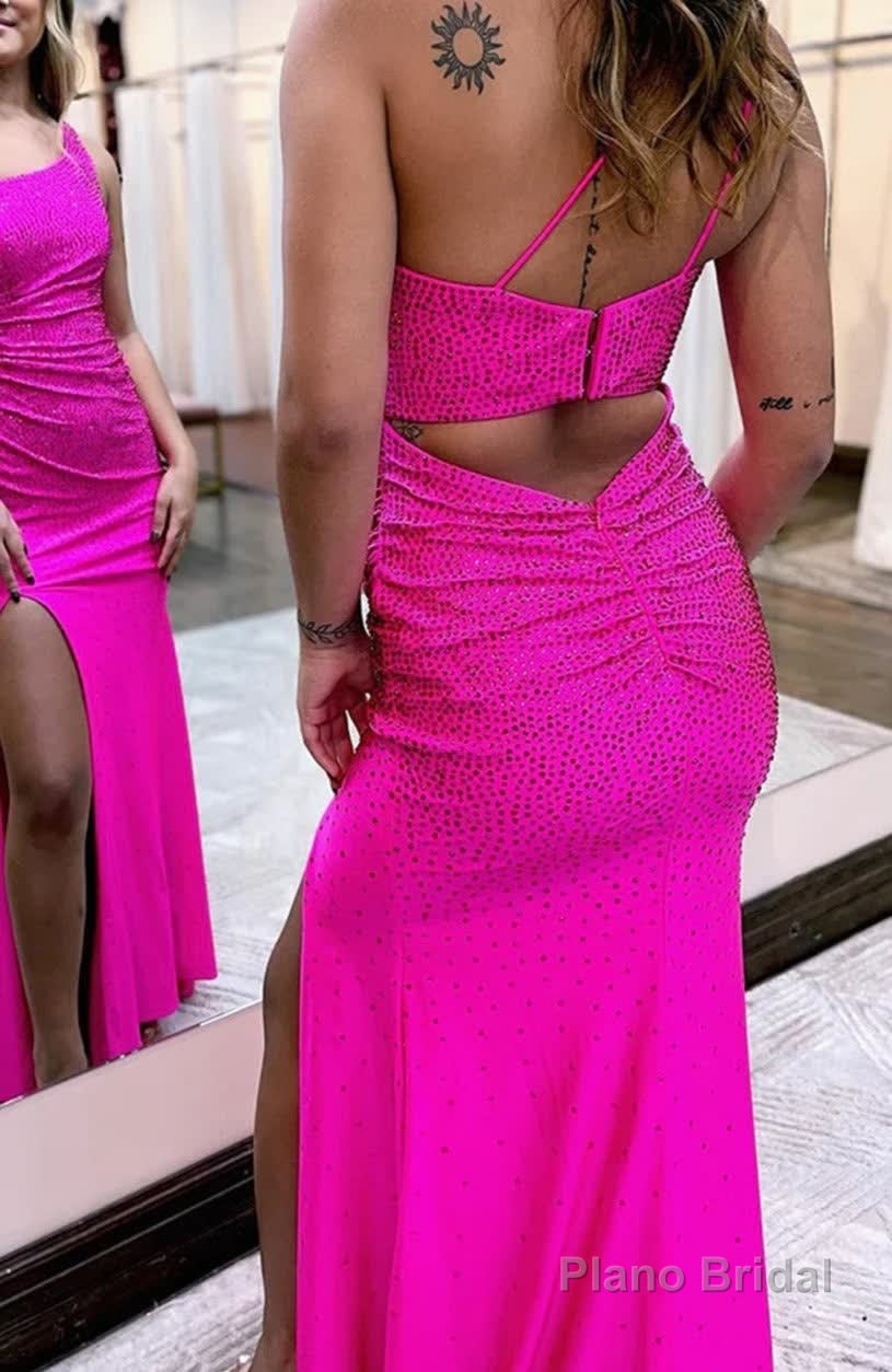 Sheath One Shoulder Fuchsia Long Prom Dress with Beading Party Dresses Secondary image