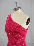 Sheath One-Shoulder Sequin Short/Mini Velvet Sequins Dress