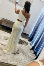Sheath One Shoulder Sequins Prom Dress with 3D Appliques
