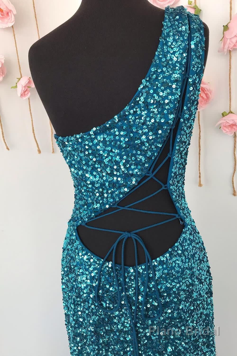 Sheath One Shoulder White Sequins Long Prom Dress with Split Front