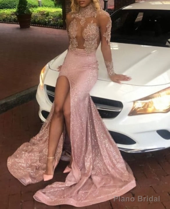 Sheath Pink Elastic Satin Long Sleeves Stretchy Prom Dress Main image