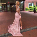 Sheath Pink Elastic Satin Long Sleeves Stretchy Formal Prom Dresses