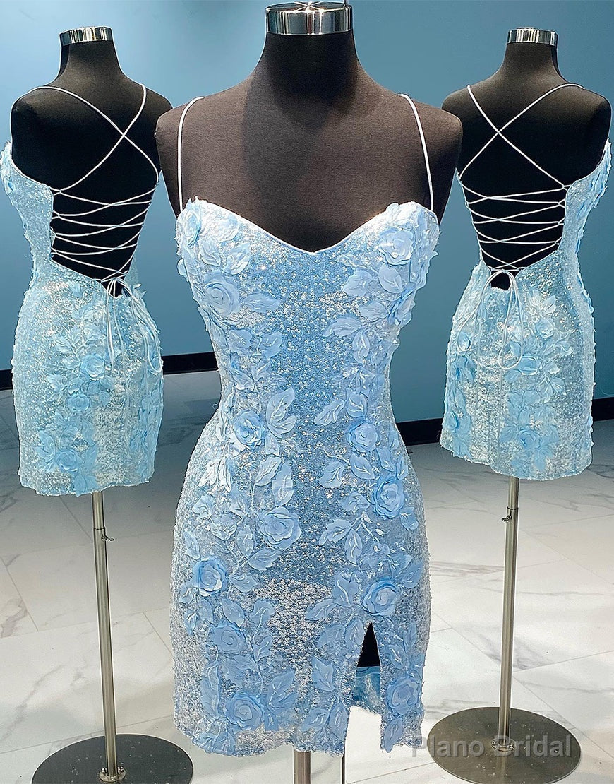 Sheath Sequin Open Back Homecoming Dress with 3D Flowers Main image