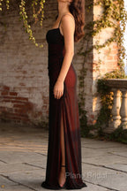 Sheath Spaghetti Straps Black Red Prom Dress Floor Length Bridesmaid Dress