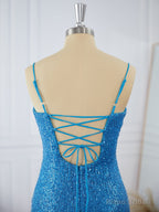 Sheath Spaghetti Straps Sequin Short/Mini Dress