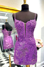 Sheath Spaghetti Straps Sequined Lace Homecoming Dress