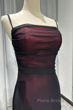 Sheath Spaghetti Straps Tulle Long Formal Prom Dresses With Silt