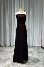 Sheath Spaghetti Straps Tulle Long Formal Prom Dresses With Silt