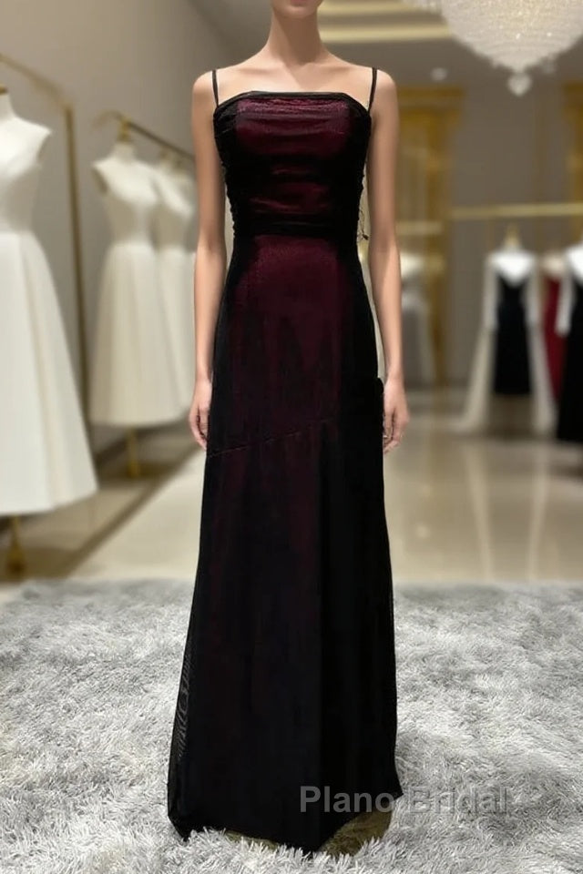 Sheath Spaghetti Straps Tulle Long Formal Prom Dresses With Silt