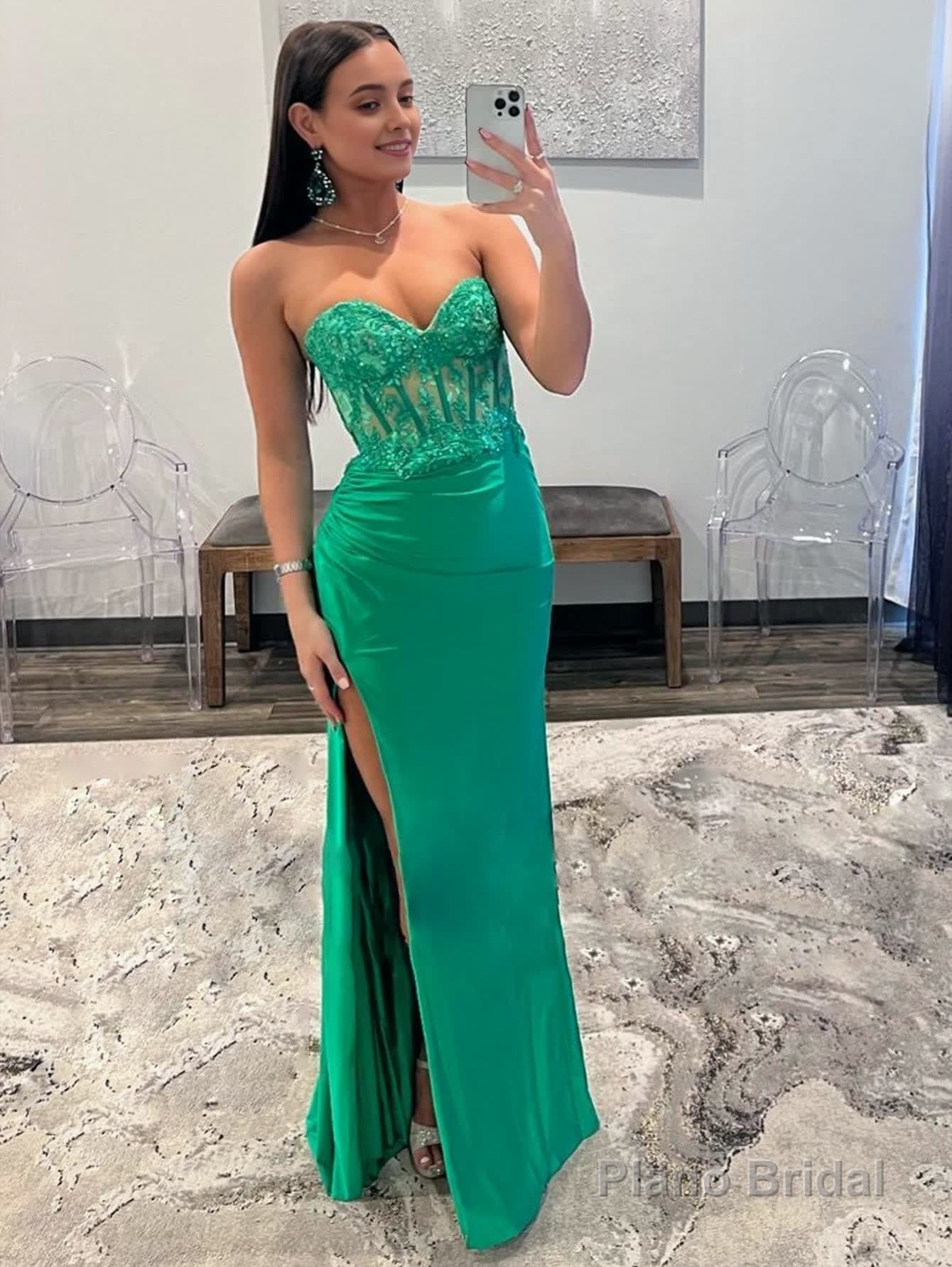 Sheath Strapless Sweetheart Long Prom Dress with Slit