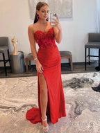 Sheath Strapless Sweetheart Long Prom Dress with Slit