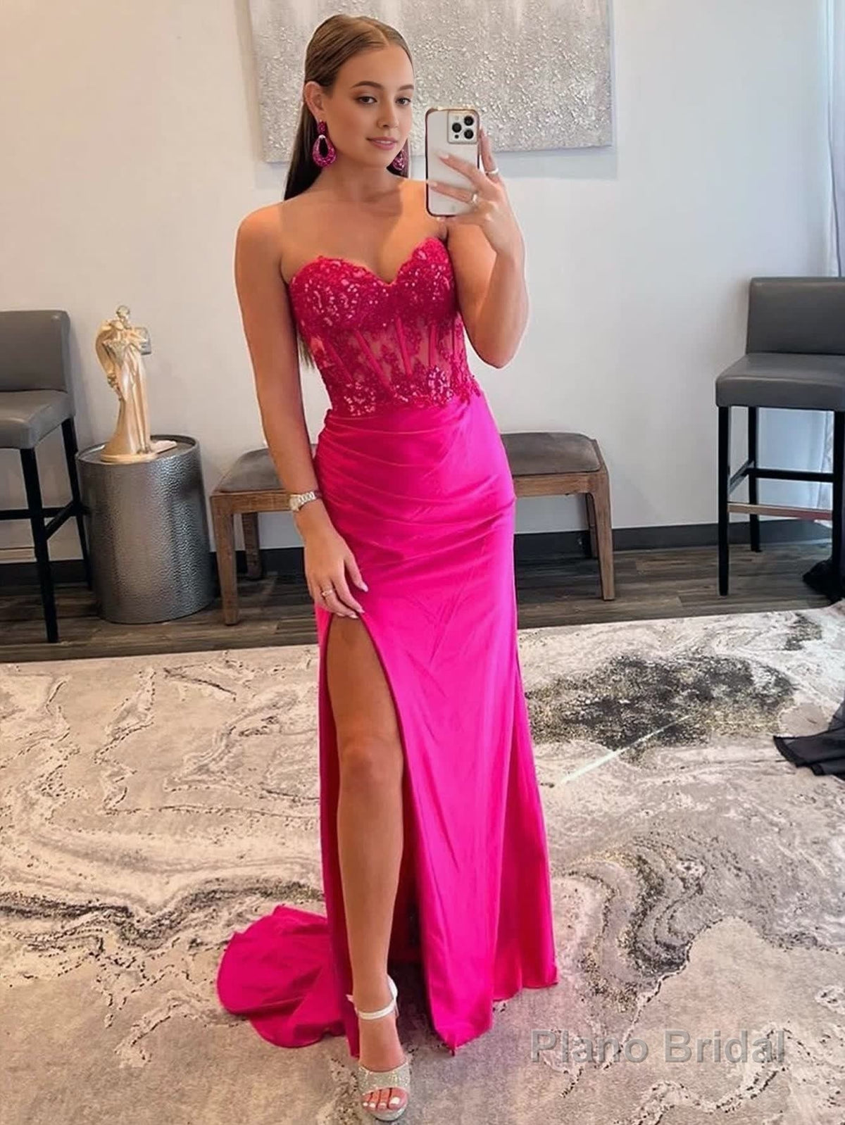 Sheath Strapless Sweetheart Long Prom Dress with Slit Main image