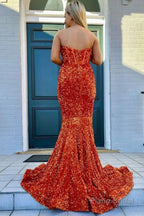 Sheath Sweetheart Blue Sequins Floor Length Prom Dress with Split Front