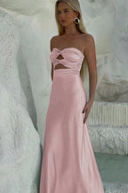 Sheath Sweetheart Satin Strapless Long Prom Dress