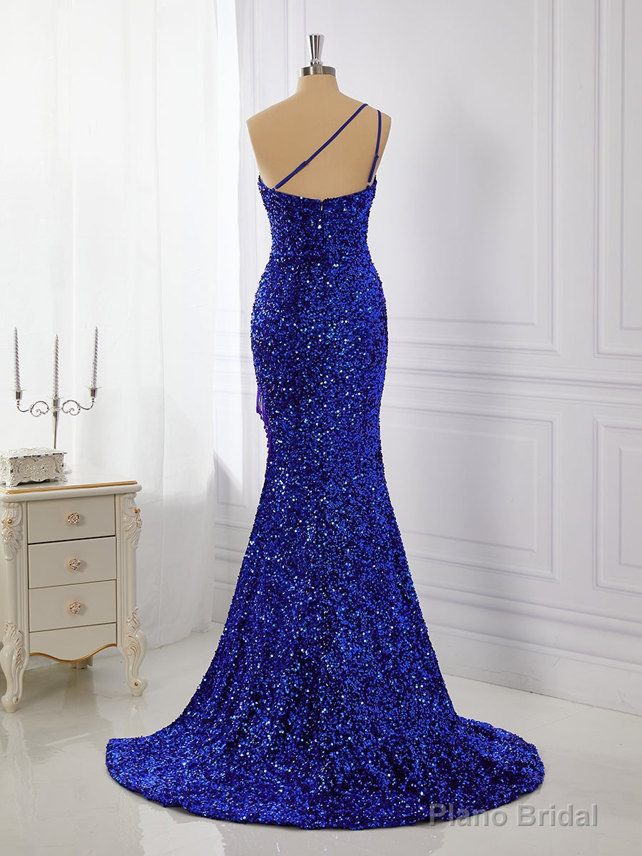 Sheath Velvet Sequins One-Shoulder Sweep Train Dress Secondary image