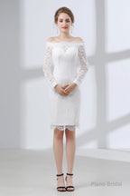 Sheath White Lace Off The Shoulder Long Sleeve Prom Dresses
