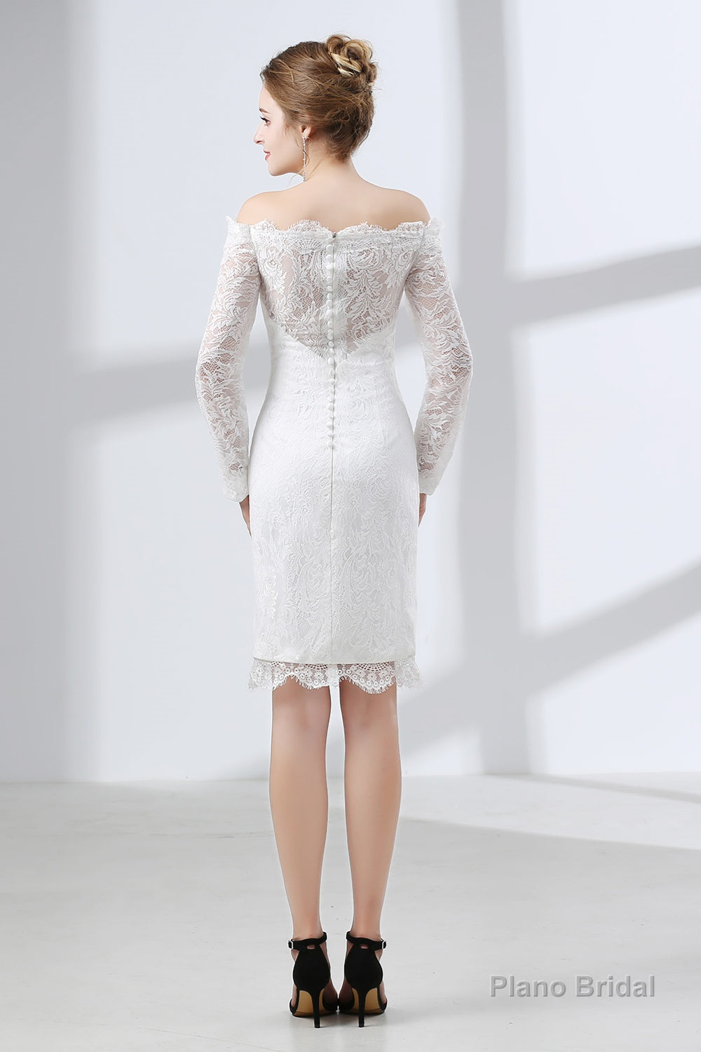 Sheath White Lace Off The Shoulder Long Sleeve Prom Dresses