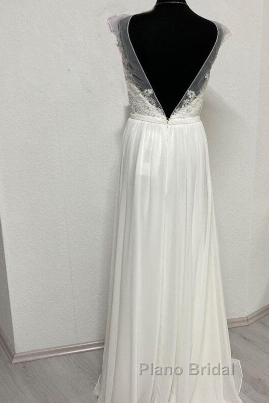 Sheer Cap Sleeve Open Back Wedding Dresses