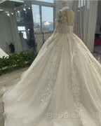 Sheer Lace Sleeve Wedding Ball Gown Dresses
