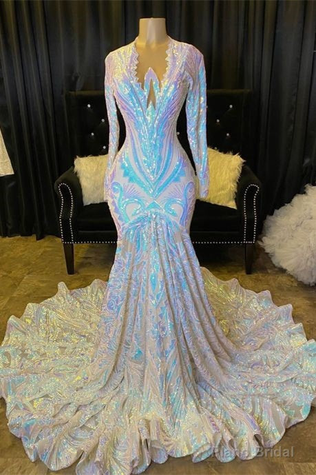 Shimmers Long Sleeve Mermaid V-neck Sequins Appliques Prom Dresses Main image