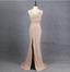 Shining Rose Gold Mermaid Spaghetti Strap V-Neck Slit Sequin Long Formal Prom Dresses