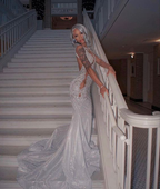 Shining Silver Mermaid Long Sleeves Formal Prom Dresses
