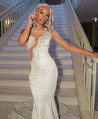 Shining Silver Mermaid Long Sleeves Formal Prom Dresses