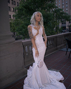 Shining Silver Mermaid Long Sleeves Formal Prom Dresses