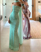 Shinning Mermaid Strapless Green Sequin Formal Prom Dresses Party Dresses 18Th Birthday Outfits Graduation Dresses