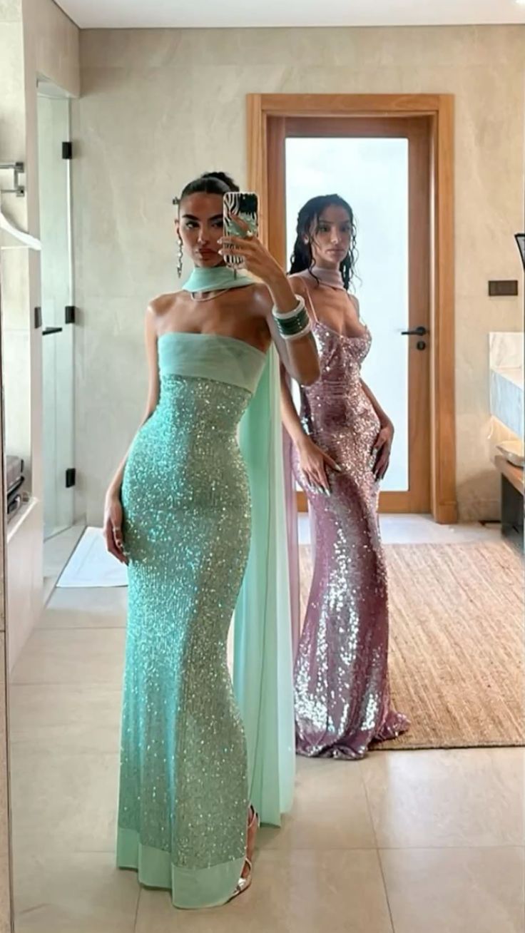 Shinning Mermaid Strapless Green Sequin Formal Prom Dresses Party Dresses 18Th Birthday Outfits Graduation Dresses