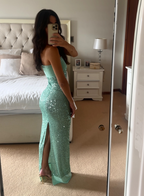 Shinning Mermaid Strapless Green Sequin Formal Prom Dresses Party Dresses 18Th Birthday Outfits Graduation Dresses