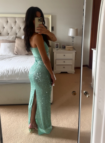 Shinning Mermaid Strapless Green Sequin Formal Prom Dresses Party Dresses 18Th Birthday Outfits Graduation Dresses
