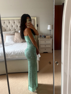 Shinning Mermaid Strapless Green Sequin Formal Prom Dresses Party Dresses 18Th Birthday Outfits Graduation Dresses