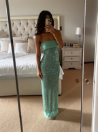 Shinning Mermaid Strapless Green Sequin Formal Prom Dresses Party Dresses 18Th Birthday Outfits Graduation Dresses