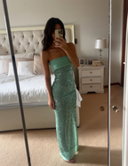 Shinning Mermaid Strapless Green Sequin Formal Prom Dresses Party Dresses 18Th Birthday Outfits Graduation Dresses