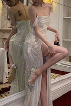Shinny High Slit  Women Formal Evening Party Formal Prom Gowns