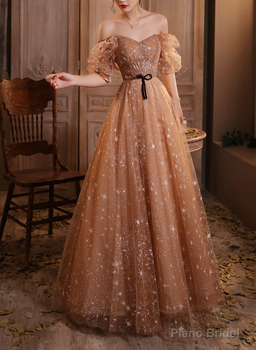 Shiny A line sequins long prom dress evening dress Main image