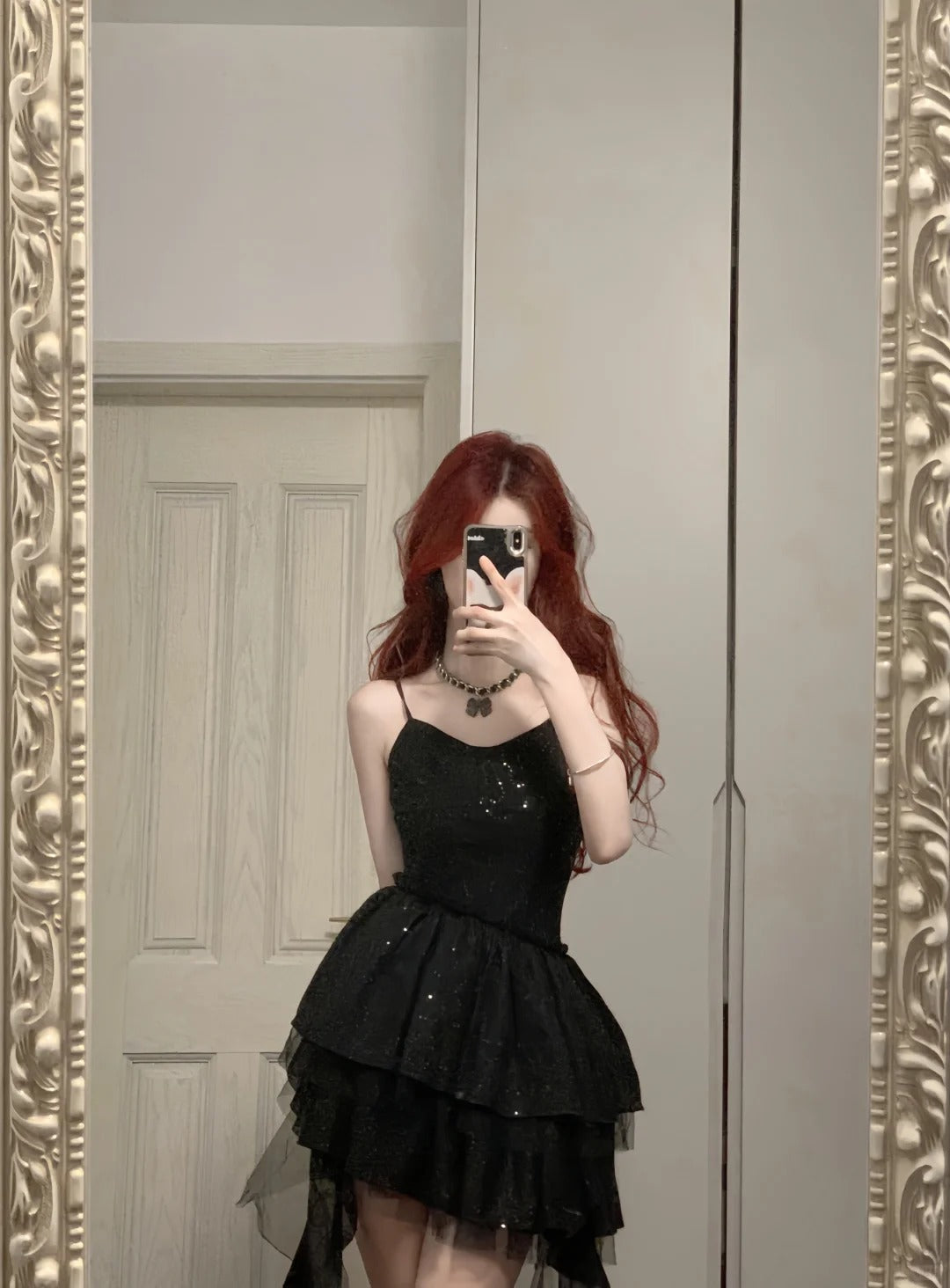 Shiny Black Spaghetti Strap Sequined Tulle Irregular Skirt 17Th Birthday Homecoming Dresses Secondary image
