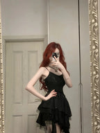 Shiny Black Spaghetti Strap Sequined Tulle Irregular Skirt 17Th Birthday Homecoming Dresses