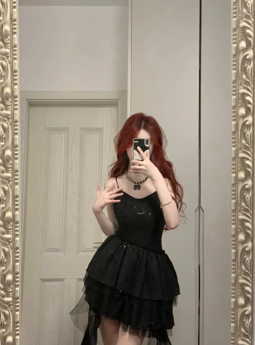 Shiny Black Spaghetti Strap Sequined Tulle Irregular Skirt 17Th Birthday Homecoming Dresses Main image