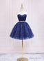 Shiny Blue Tulle Sweetheart Homecoming Dress Party Dress, Navy Blue Short Prom Dress