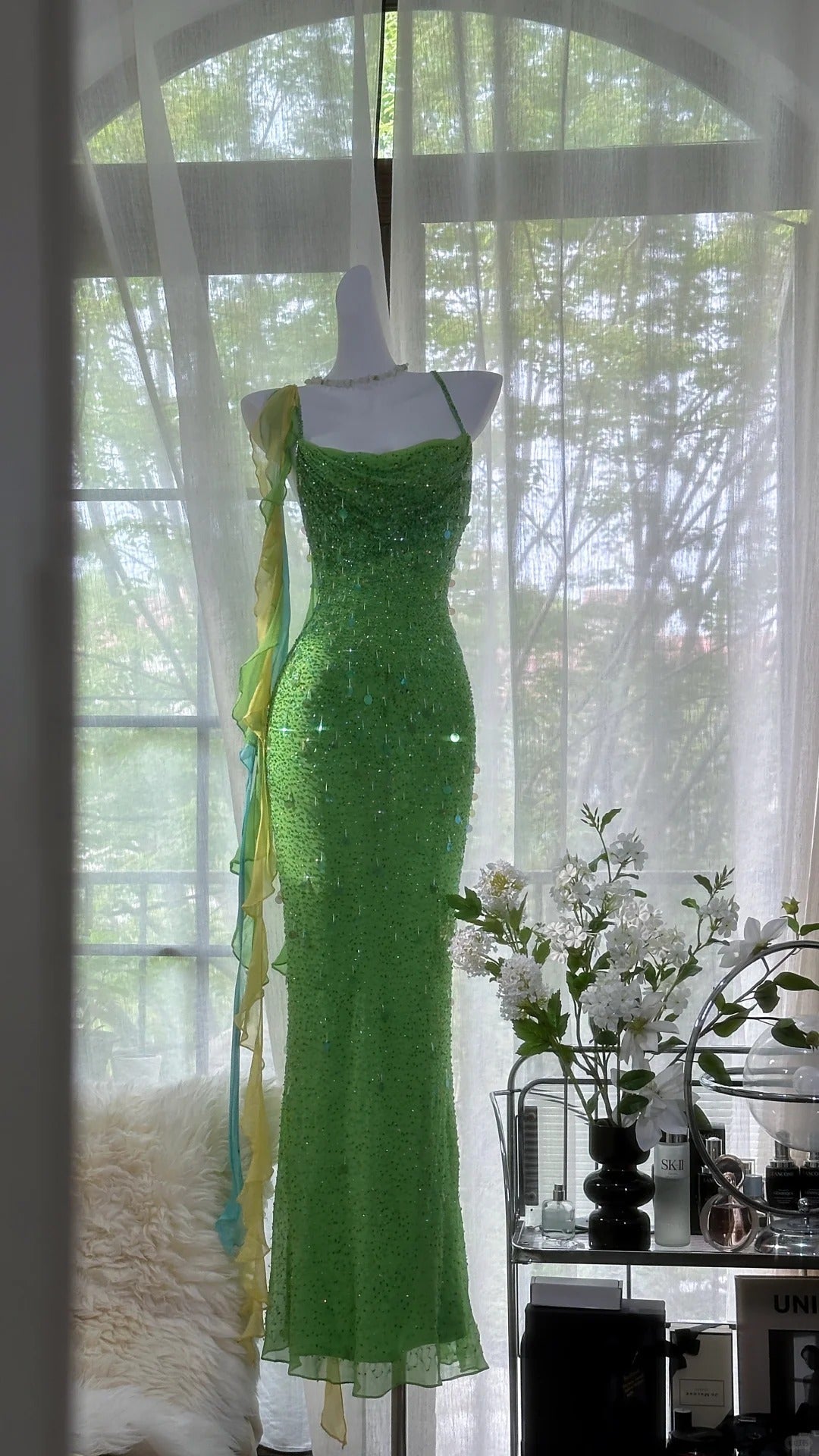 Shiny Full Beaded Heavy Green Mermaid Backless Prom Gown Formal Prom Dresses Secondary image