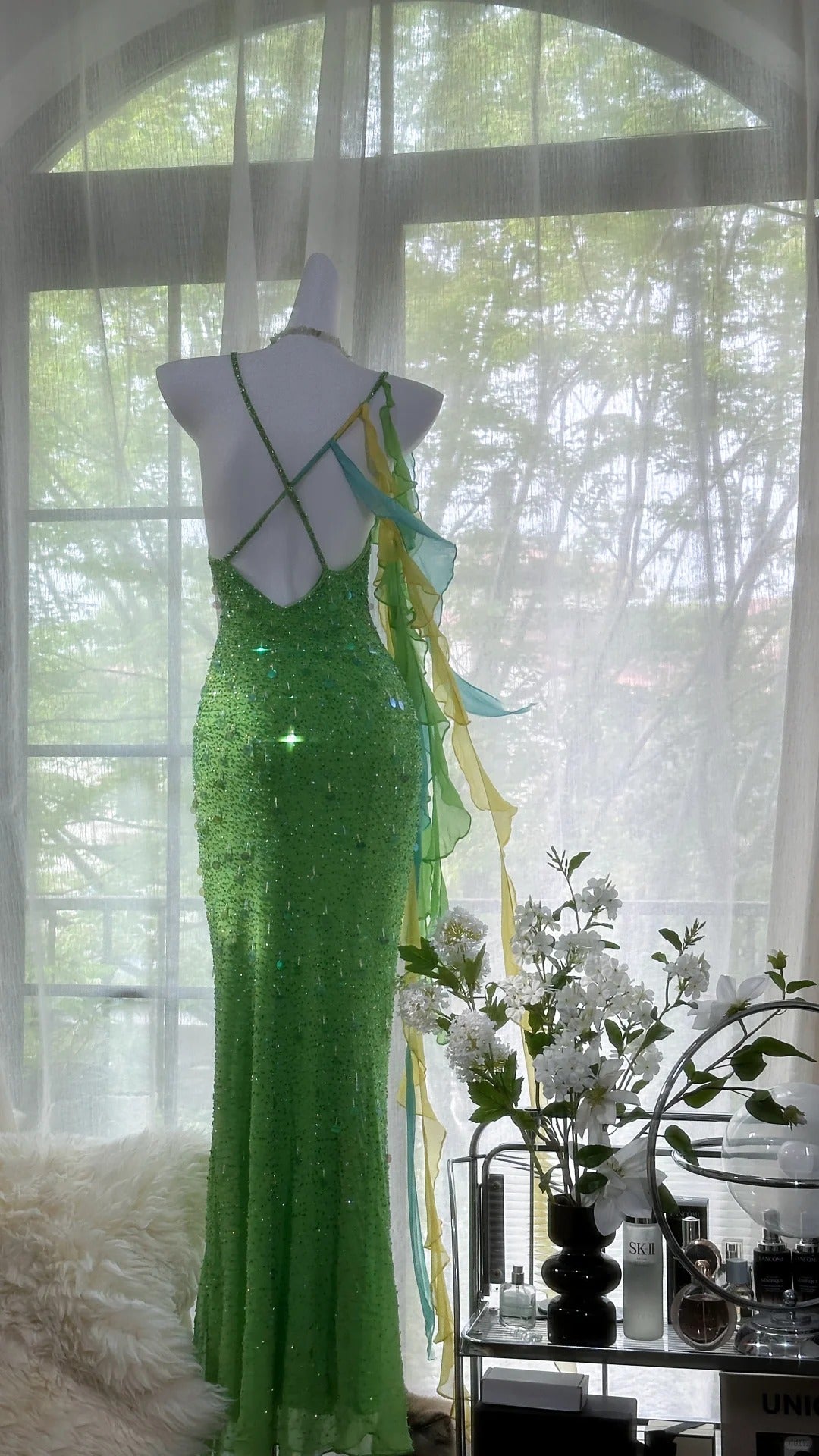 Shiny Full Beaded Heavy Green Mermaid Backless Prom Gown Formal Prom Dresses