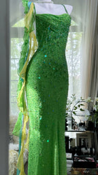 Shiny Full Beaded Heavy Green Mermaid Backless Prom Gown Formal Prom Dresses