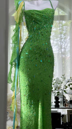 Shiny Full Beaded Heavy Green Mermaid Backless Prom Gown Formal Prom Dresses