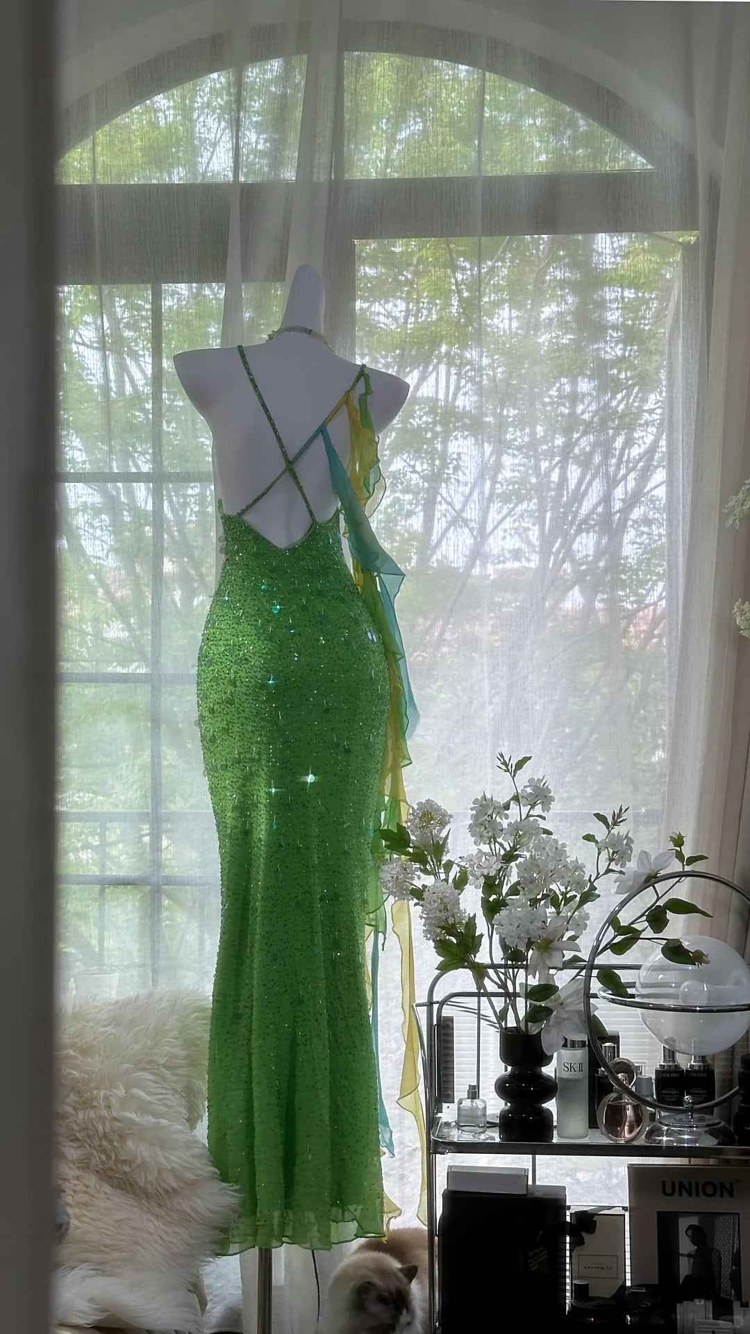 Shiny Full Beaded Heavy Green Mermaid Backless Prom Gown Formal Prom Dresses