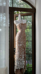 Shiny Halterneck Large Sequined Slit Mermaid Formal Prom Dresses