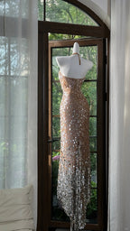 Shiny Halterneck Large Sequined Slit Mermaid Formal Prom Dresses
