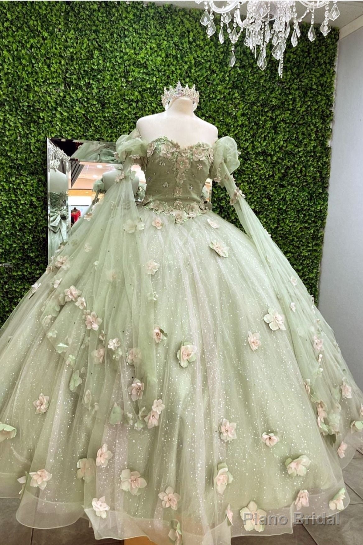 Shiny Light Sage Green Princess Dress with Flowers拢卢Light Sage Green Ball Gown,Sweet 16 Dress Secondary image